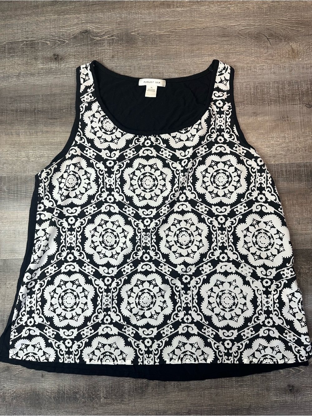August Silk Black and White Medallion Sleeveless Blouse